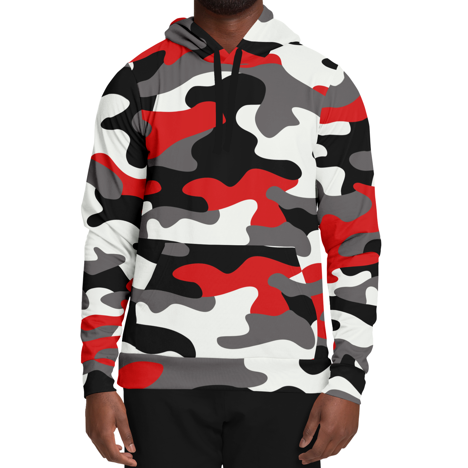 Camo Hoodie | Red, Black & White Camouflage Pullover