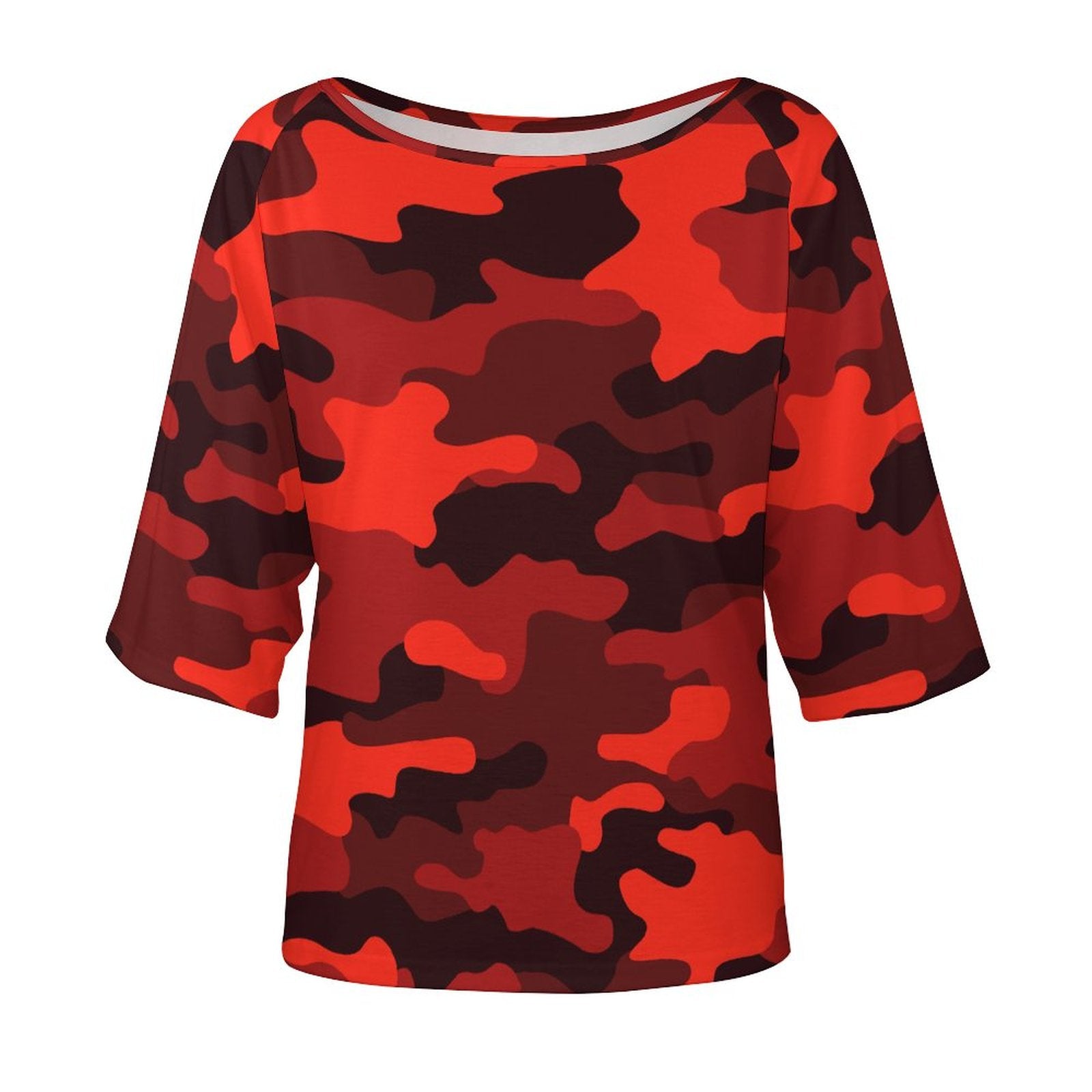 Off The Shoulder Top | Scarlet Red & Black Camo Shirt