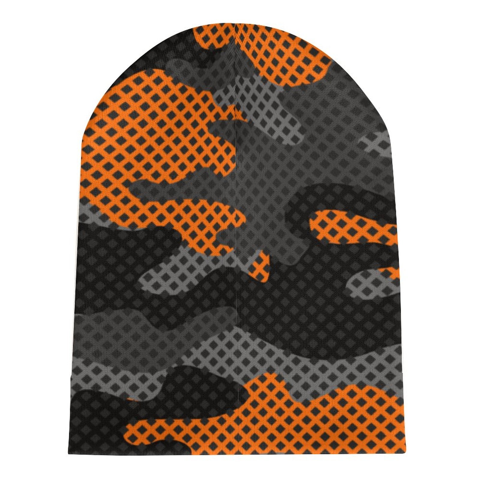 Camo Beanie | Black & Orange Pixel Camouflage