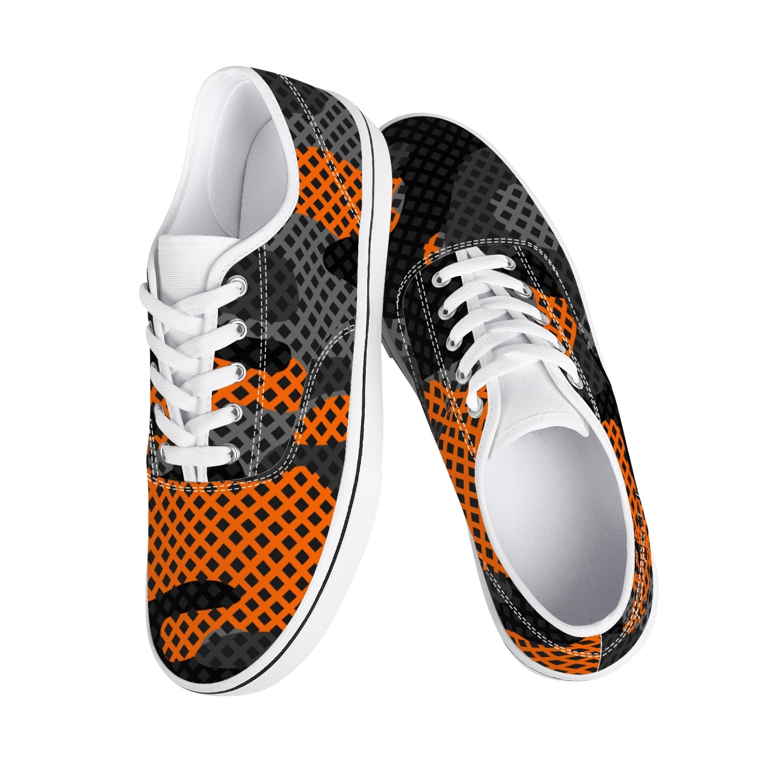 Camo Skate Shoes | Orange & Black Pixel Camouflage