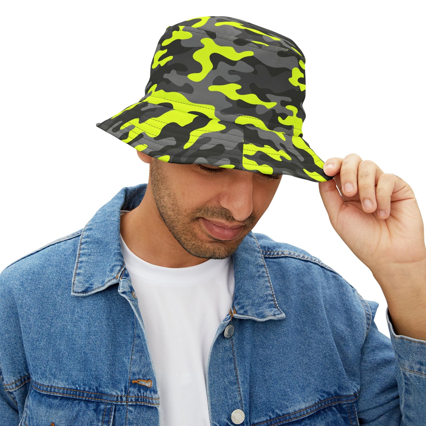 Camo Bucket Hat | Yellow, Black, and Gray Camouflage