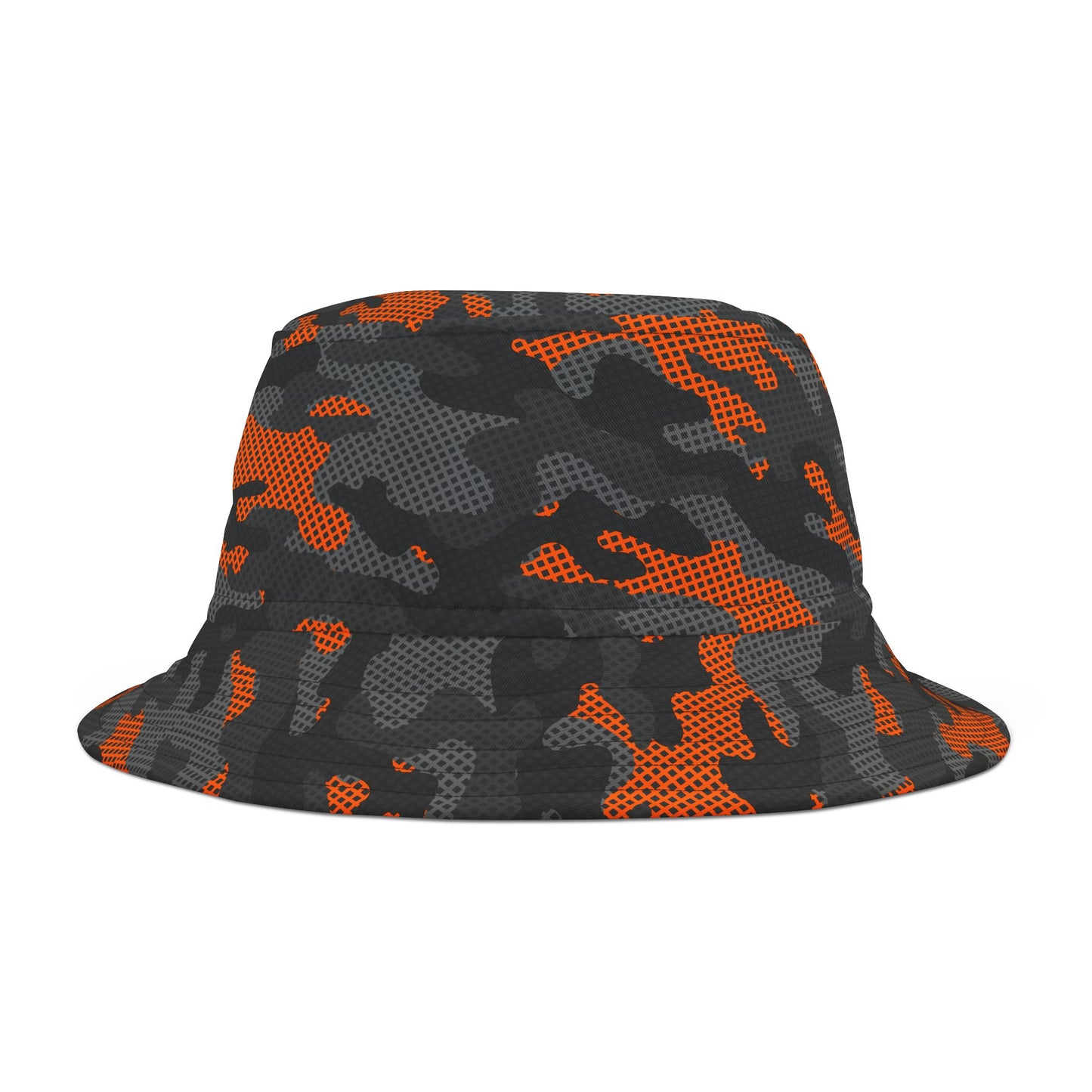 Camo Bucket Hat | Black & Orange Pixel Camouflage