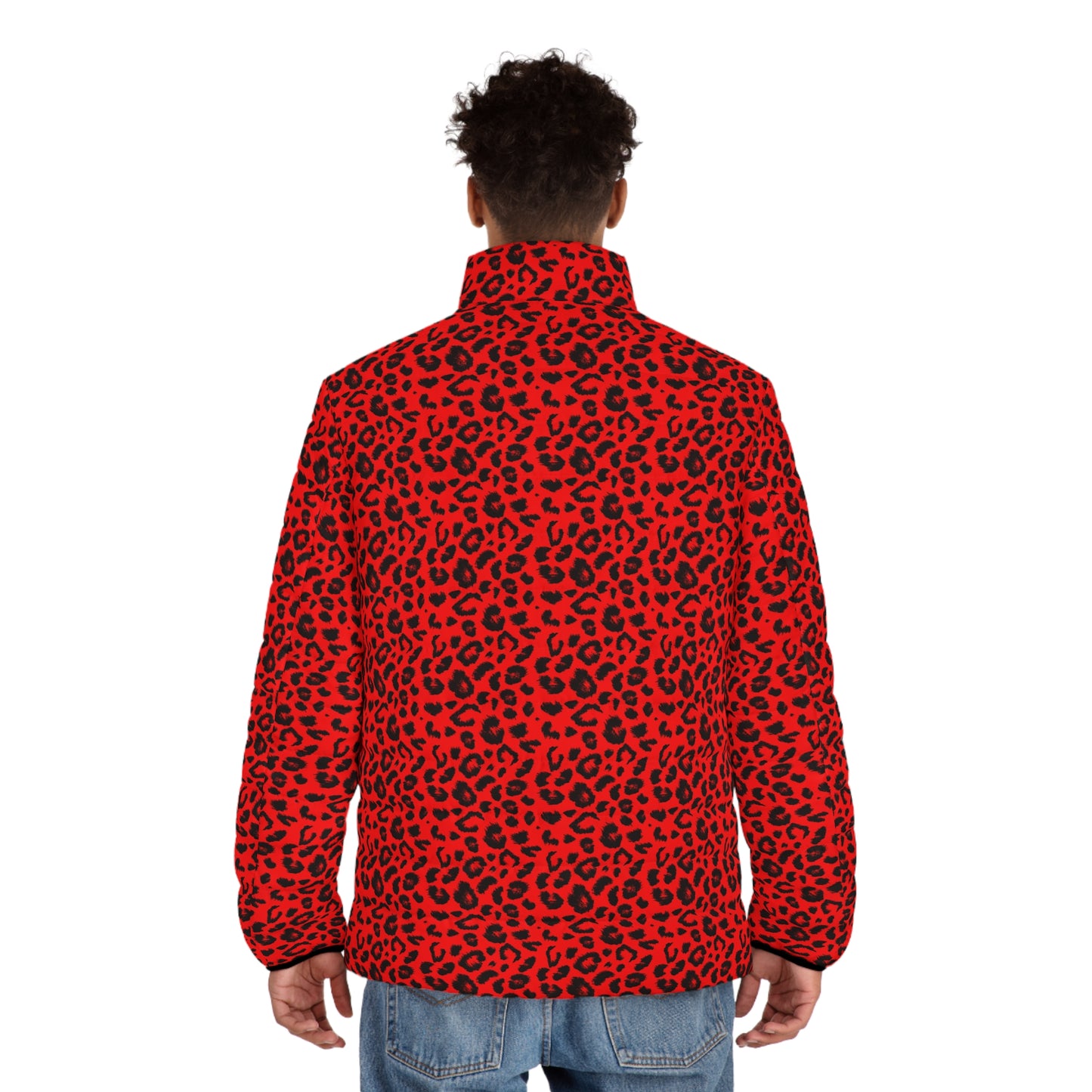 Leopard Puffer Jacket For Men | Red & Black