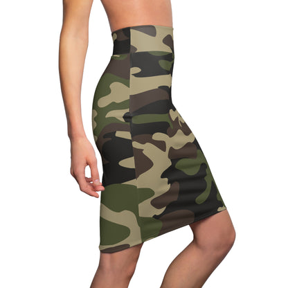 Camo Mini Skirt | Pencil Cut | Classic Green