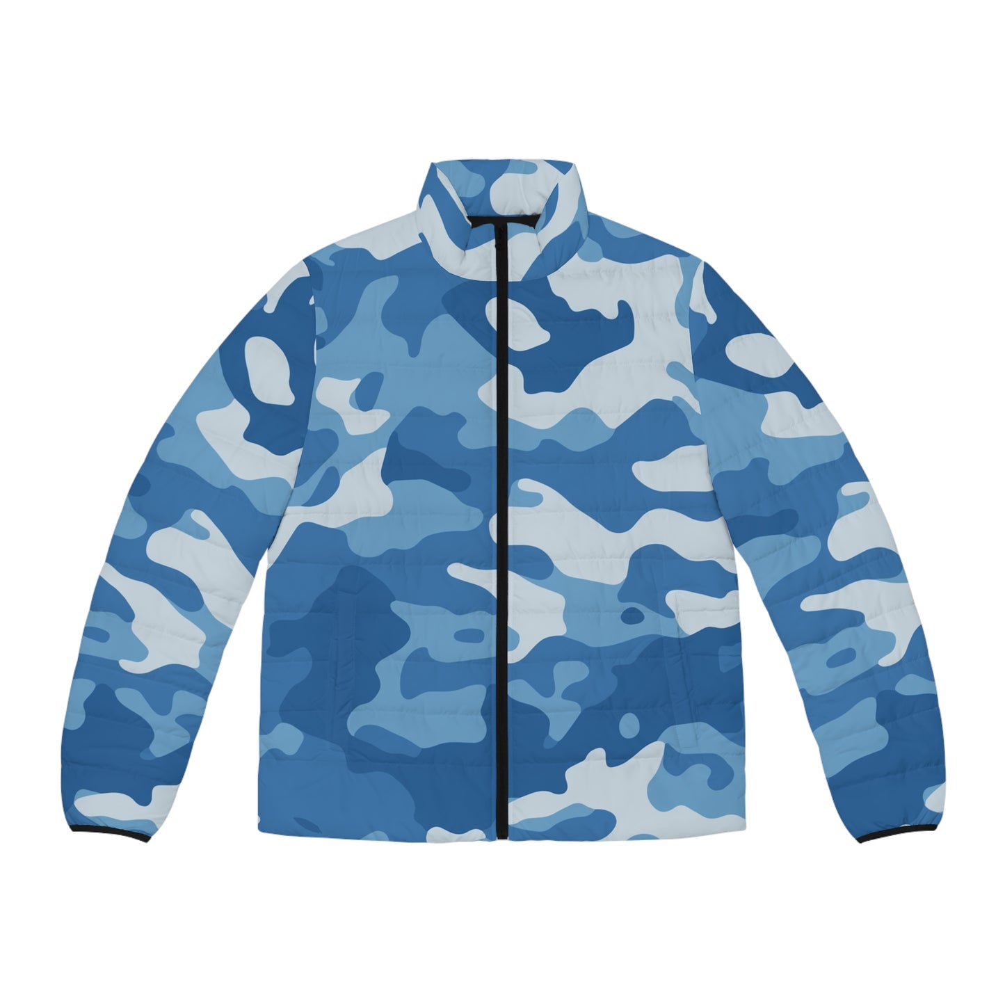 Men's Puffer Jacket - Blue Camo Army-Inspired Camouflage