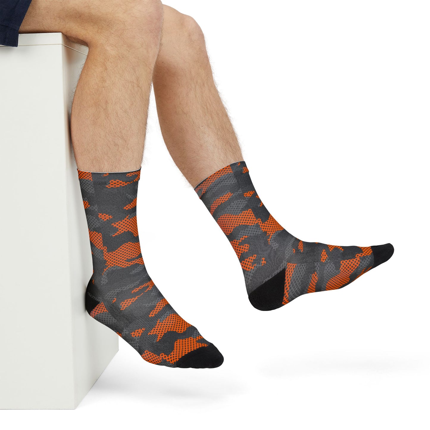 Camo Socks | Black & Orange Pixel | Sublimation Crew