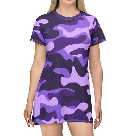 Camo T-Shirt Dress | Purple, Blue, and Mauve Camouflage