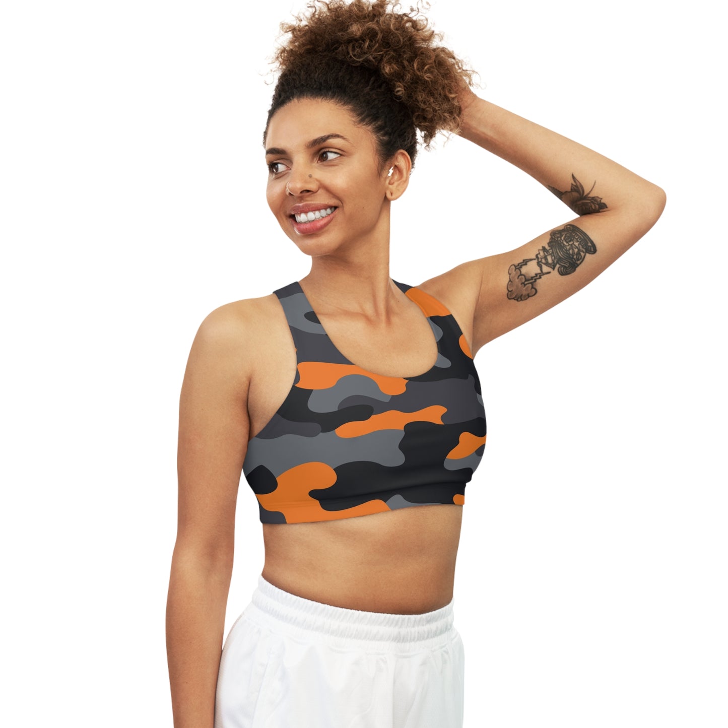 Camo Bra | Orange, Black, and Gray Sports Camouflage