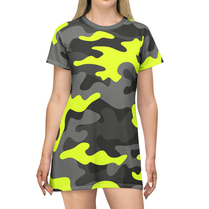 Camo T-Shirt Dress | Yellow, Black, and Gray