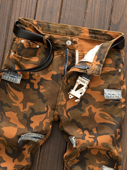 Men's Camo Light Stretch Skinny Fit Trousers | Patchwork Denim