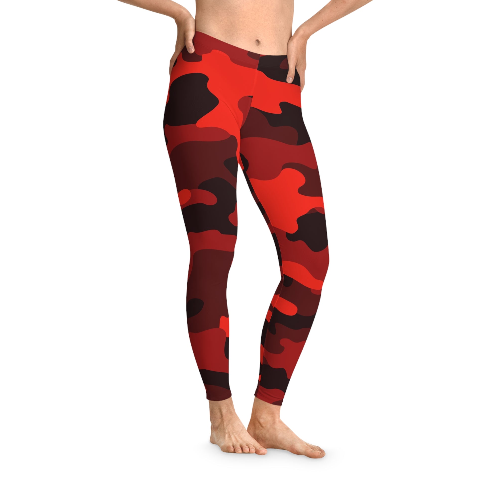 Red & Black Camo Leggings For Women | Mid Waist Fit