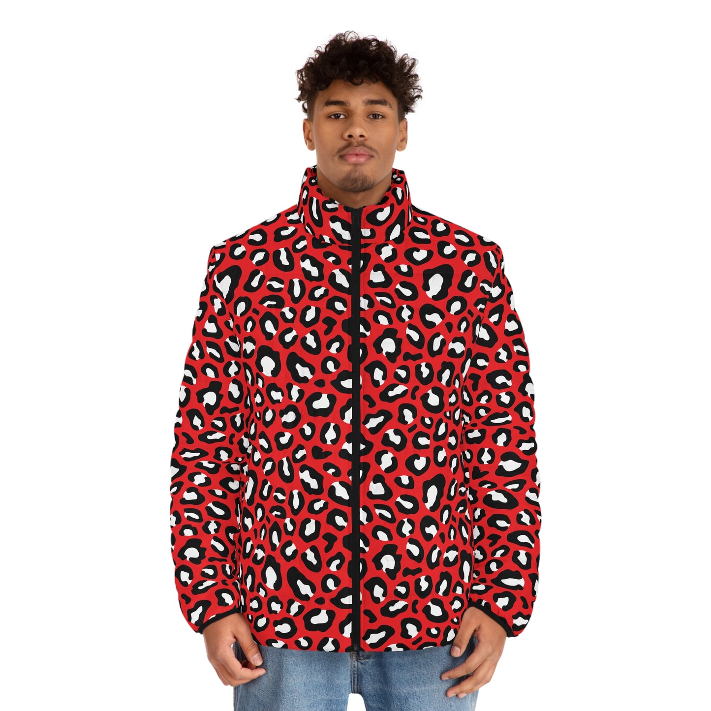 Leopard Puffer Jacket For Men | Red, Black, and White