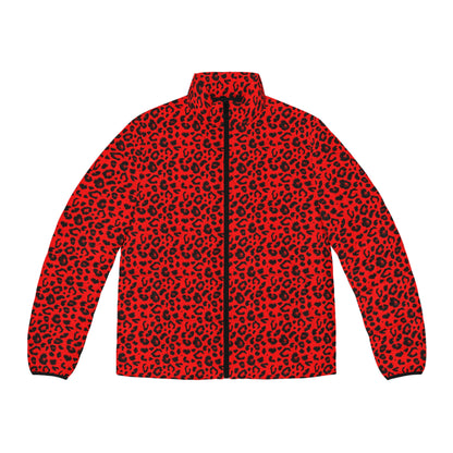 Leopard Puffer Jacket For Men | Red & Black