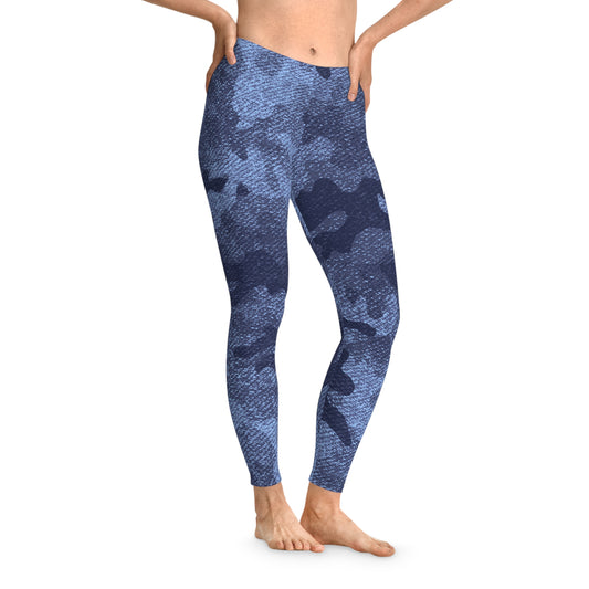 Denim Blue Camo Leggings For Women | Mid Waist Fit