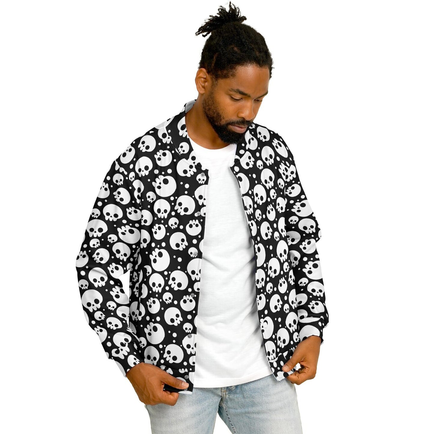 Skulls Baseball Jacket | Black and White | Heavyweight Coat