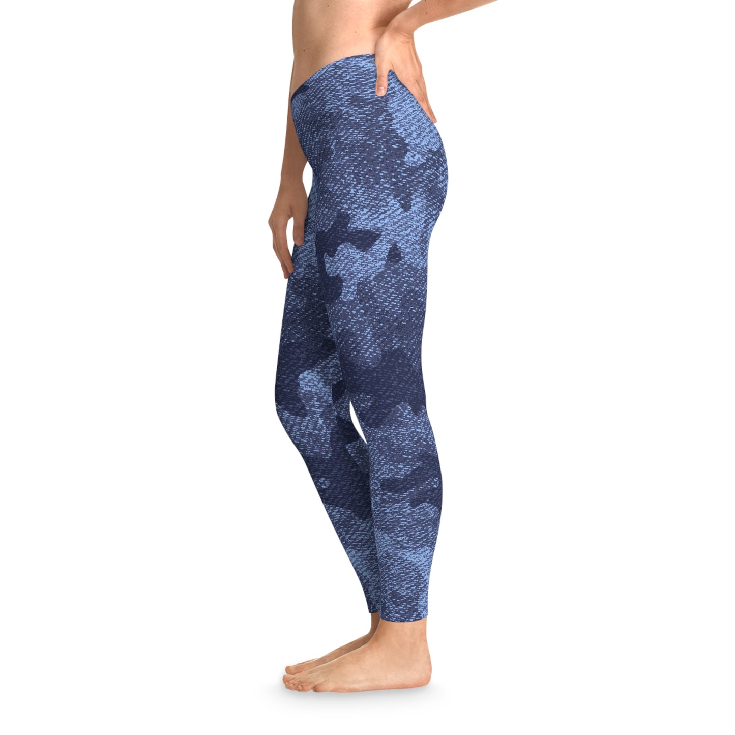 Denim Blue Camo Leggings For Women | Mid Waist Fit