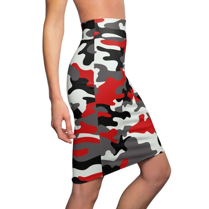 Camo Mini Skirt | Pencil Cut | Red, Black, & White