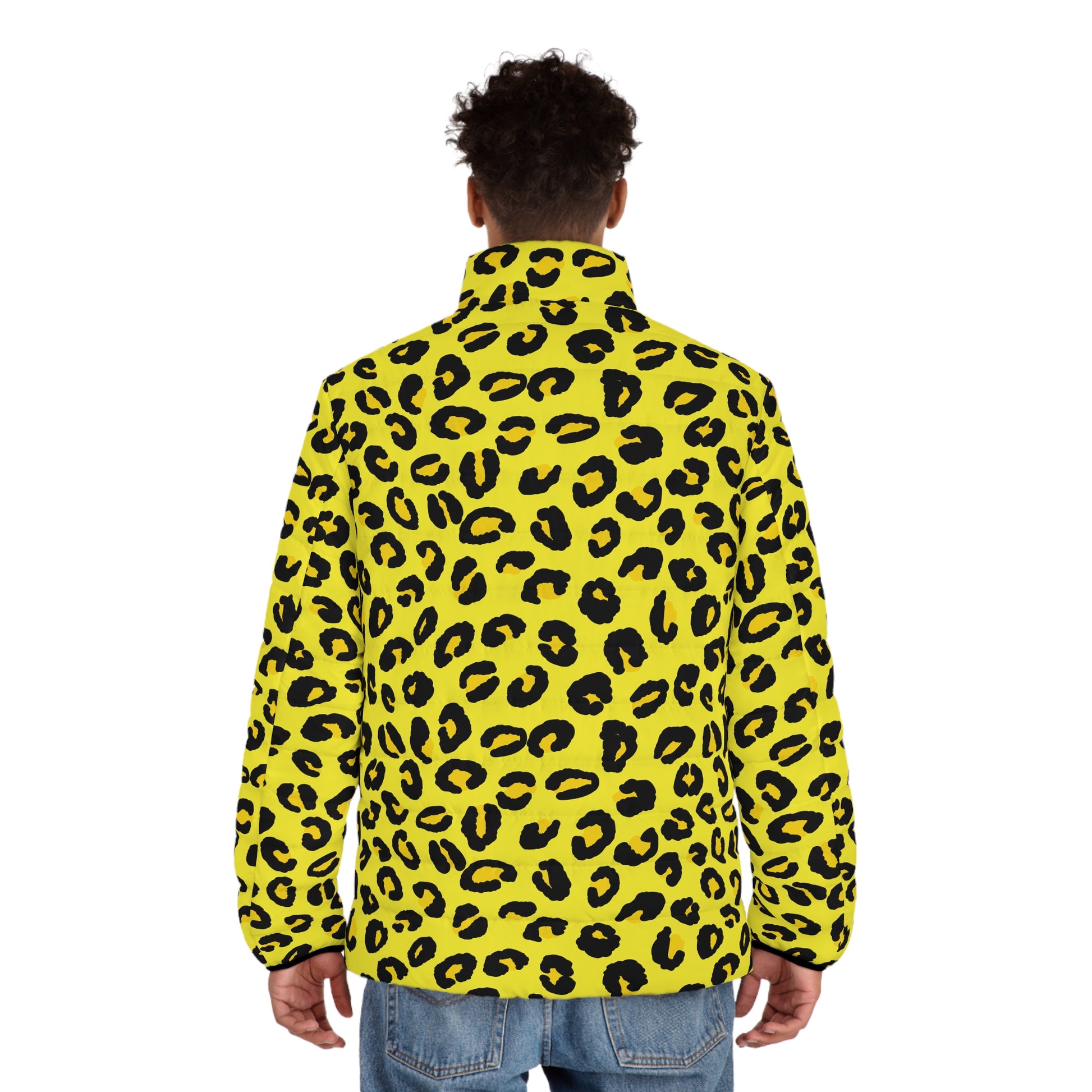 Leopard Puffer Jacket For Men | Yellow & Black