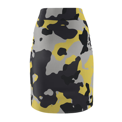 Camo Mini Skirt | Pencil Cut | Yellow, Black, & Silver