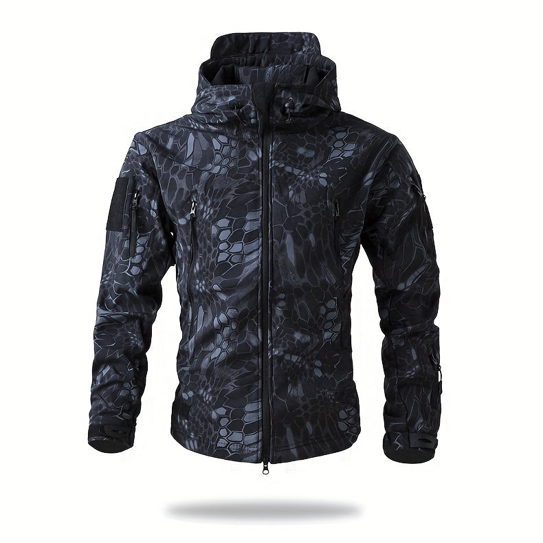 Men's Tactical Camo Windbreaker | Waterproof, Mid-Length Military Jacket with Hood