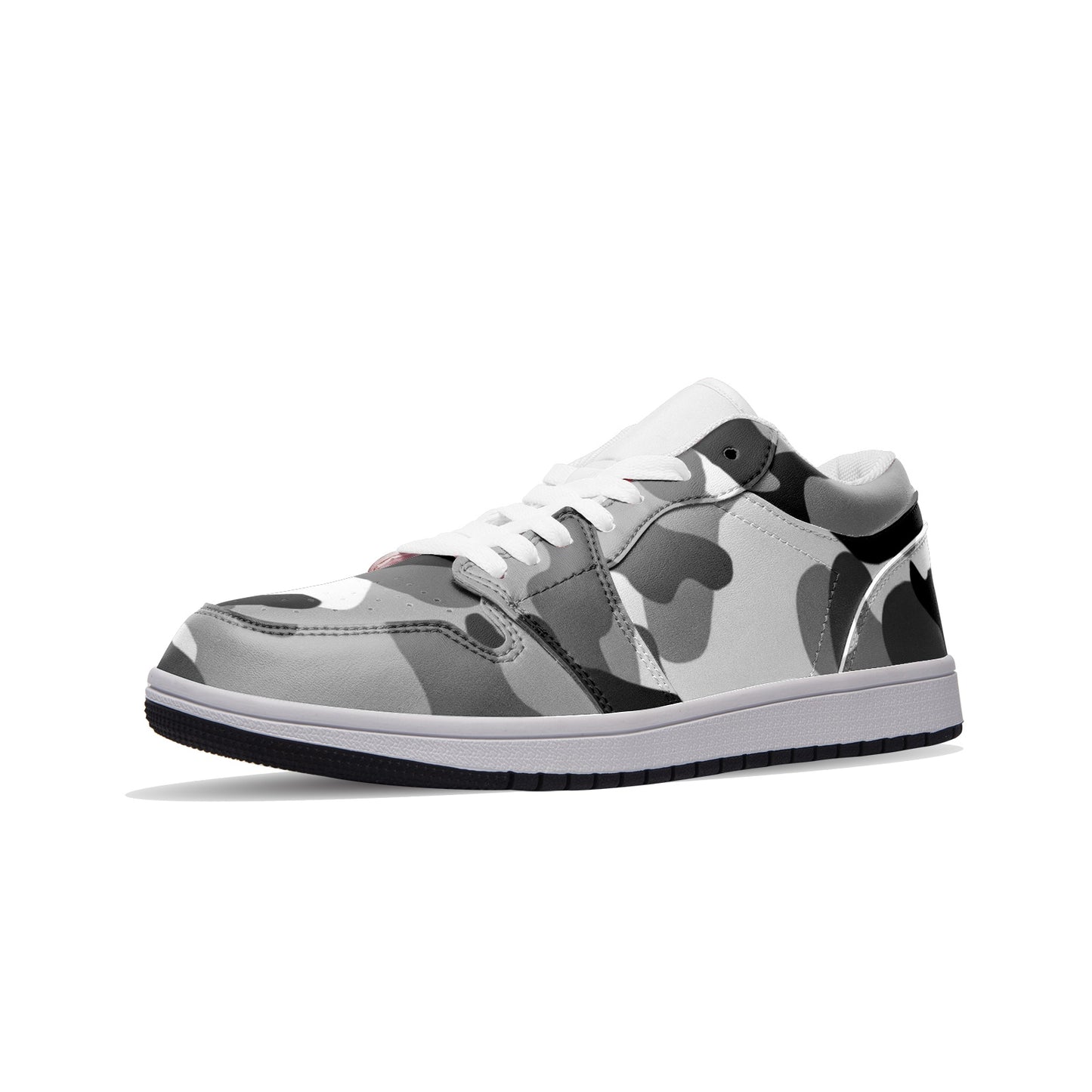 Camo Shoes | Black, Gray & White Low Top Leather Sneakers