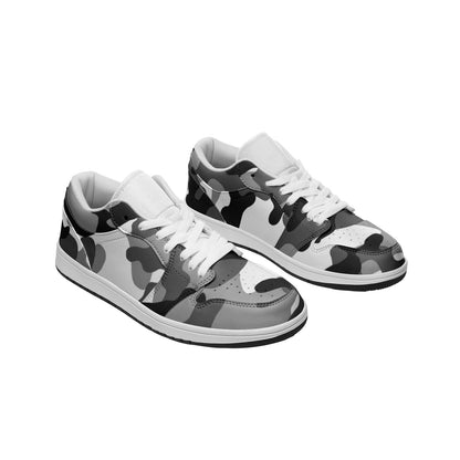 Camo Shoes | Black, Gray & White Low Top Leather Sneakers