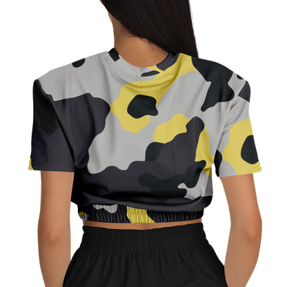 Camo Crop Top Sweatshirt | Yellow, Black & Silver Camouflage