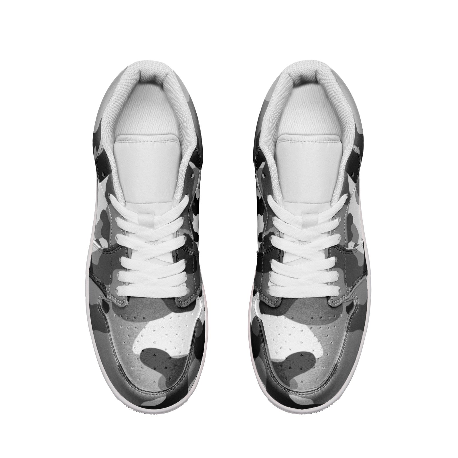 Camo Shoes | Black, Gray & White Low Top Leather Sneakers