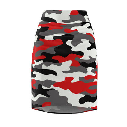 Camo Mini Skirt | Pencil Cut | Red, Black, & White