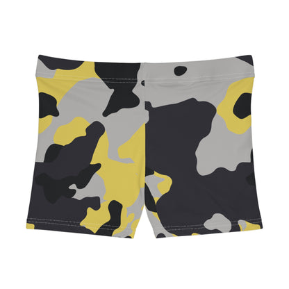 Women's Camo Shorts | Tight Fit | Yellow, Black, and Silver