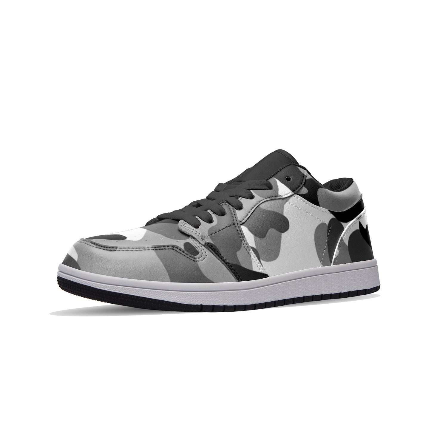 Camo Shoes | Black, Gray & White Low Top Leather Sneakers