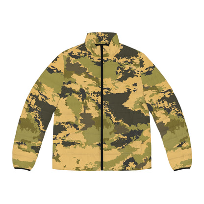 Puffer Jacket For Men | Green Watercolor Desert Camouflage