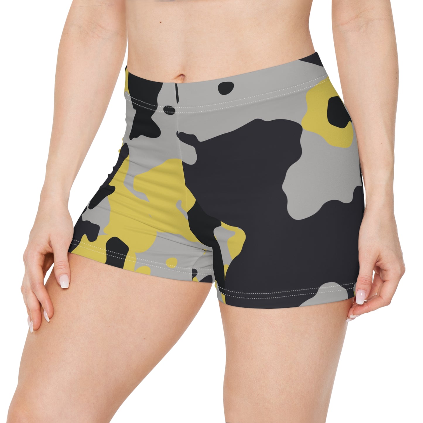 Women's Camo Shorts | Tight Fit | Yellow, Black, and Silver