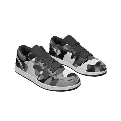 Camo Shoes | Black, Gray & White Low Top Leather Sneakers