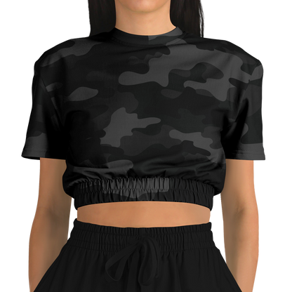 Camo Crop Top Sweatshirt | Black Camouflage