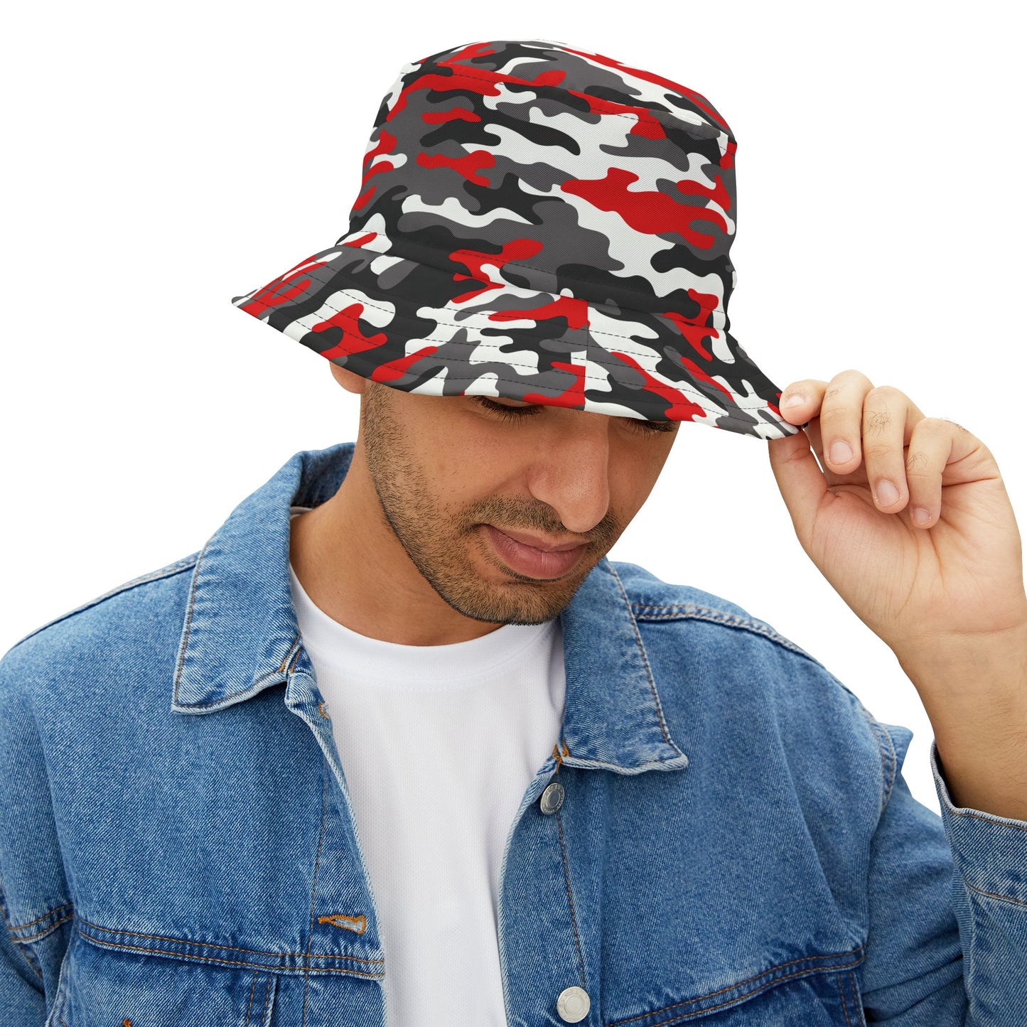 Camo Bucket Hat | Red, Black, and White Camouflage