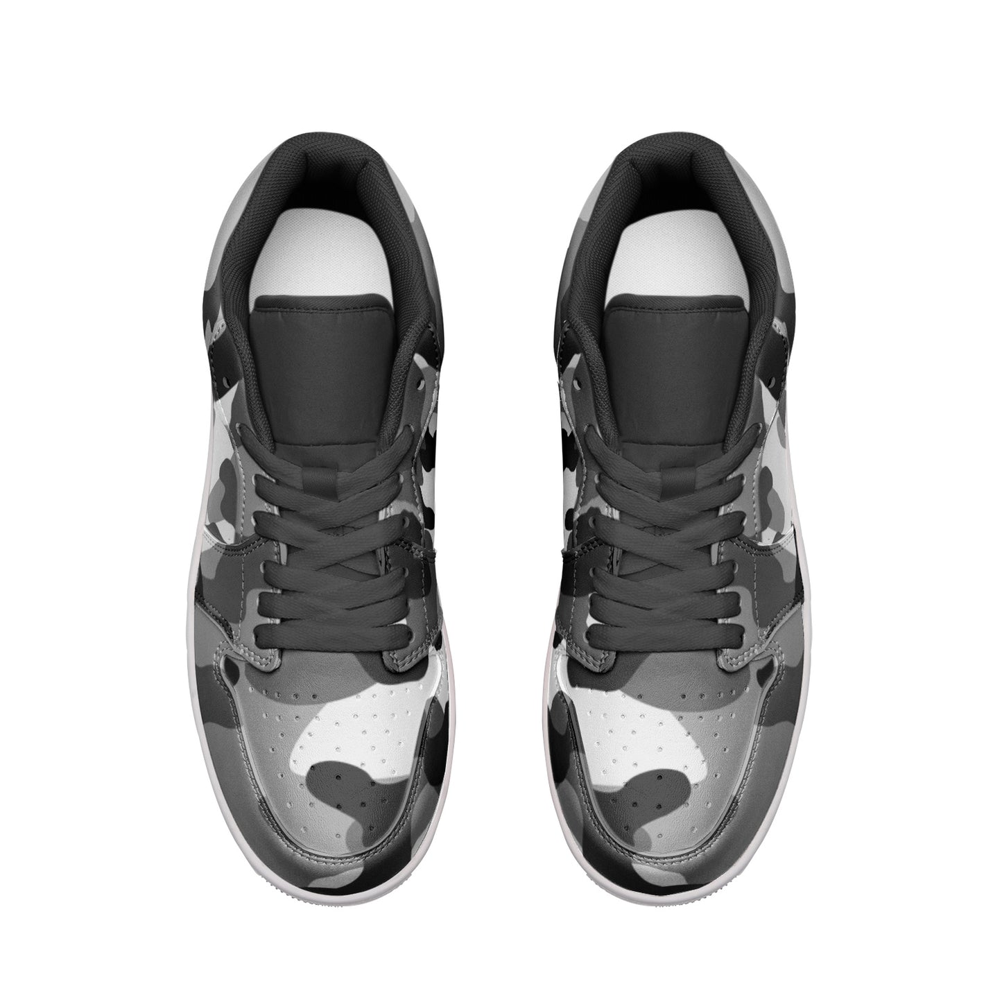 Camo Shoes | Black, Gray & White Low Top Leather Sneakers