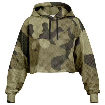 Cropped Hoodie For Women | Green Fabric Camouflage