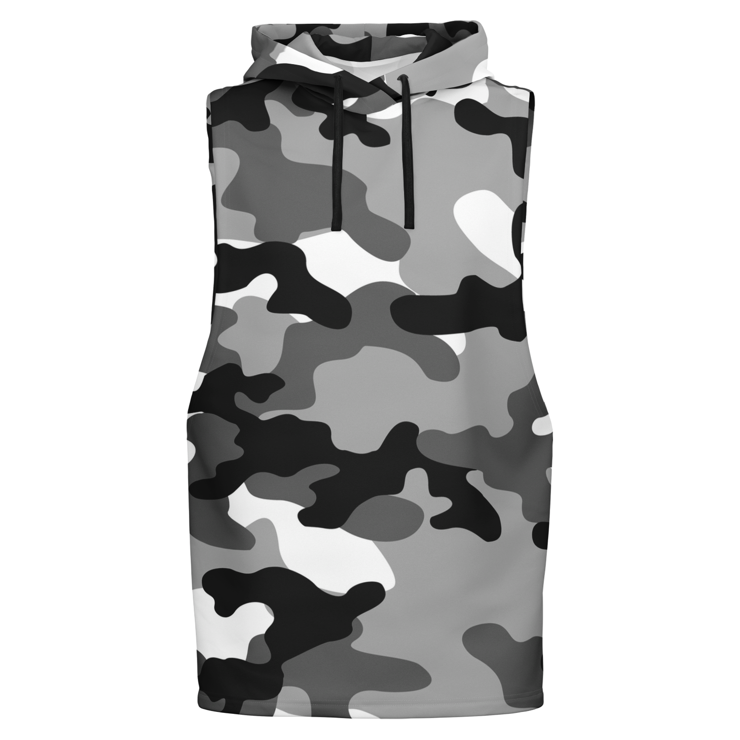 Sleeveless Hoodie | Black, White & Gray Camouflage