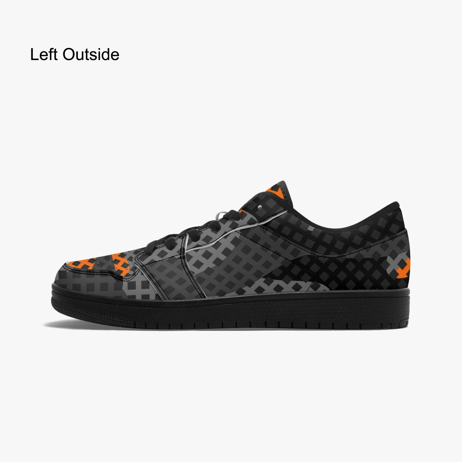 Camo Sneakers | Black and Orange Low-Top Leather Camouflage