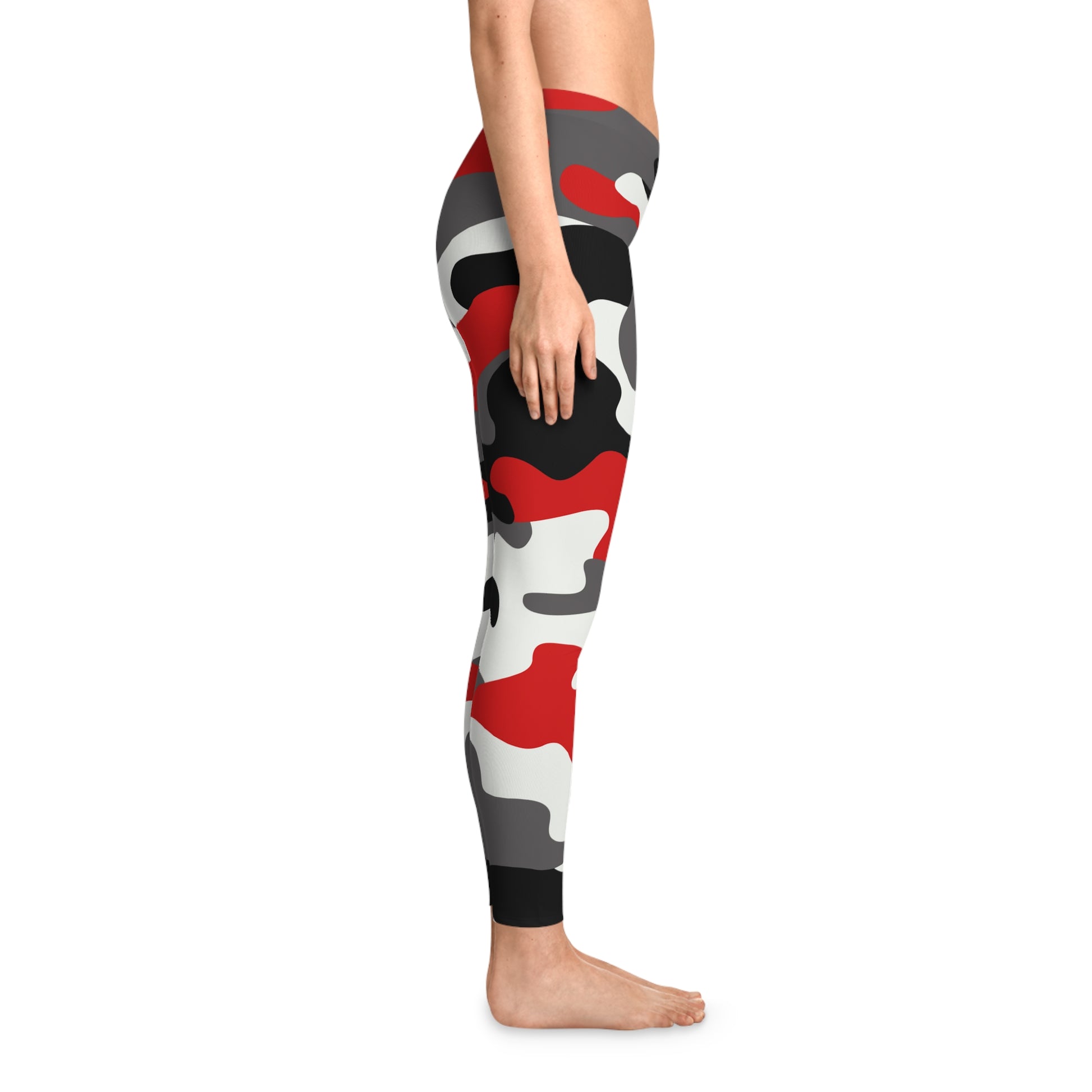 Red, Black, and White Camo Leggings For Women