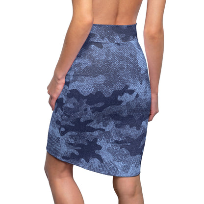 Camo Mini Skirt | Pencil Cut | Denim Blue