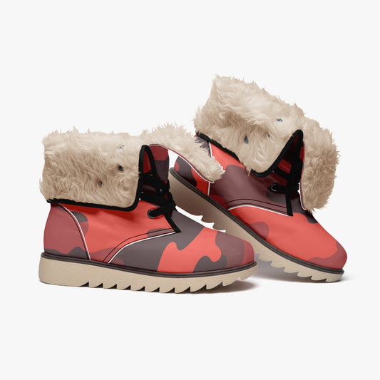 Camo Boots | Scarlet Red & Black Cotton-Pad Fur Lining