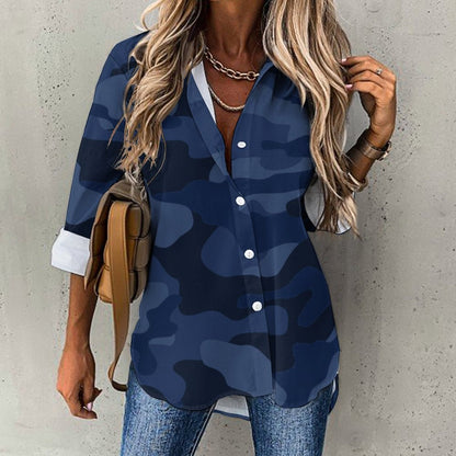 Women's Button-Up Camo Shirt | Deep Blue