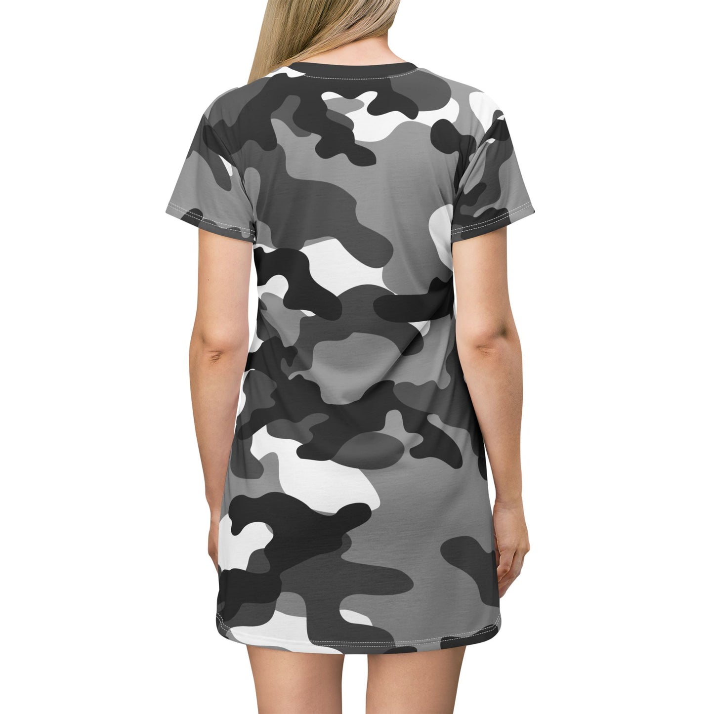 Camo T-Shirt Dress | Gray, Black, and White Camouflage