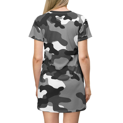 Camo T-Shirt Dress | Gray, Black, and White Camouflage