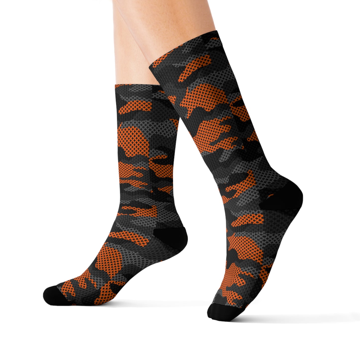 Camo Socks | Black & Orange Pixel Camouflage