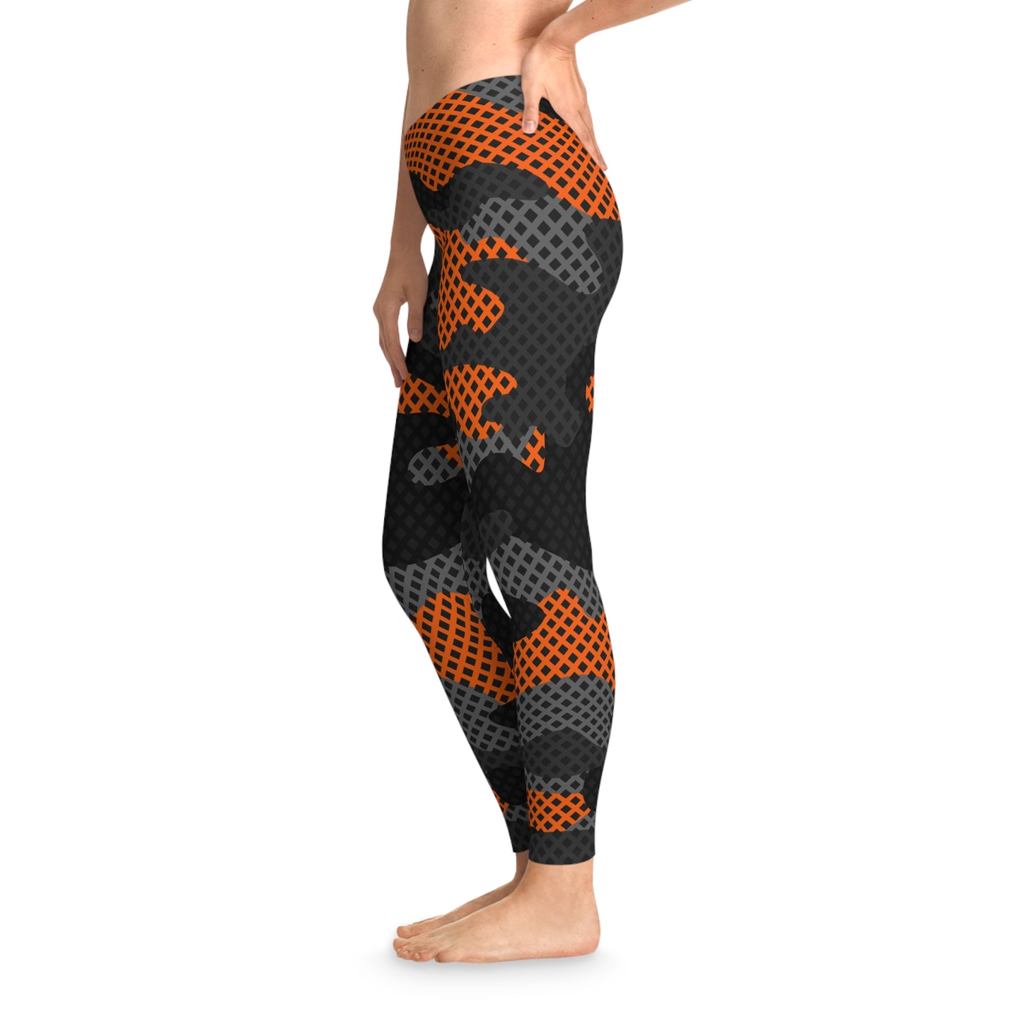 Black & Orange Camo Leggings For Women | Mid Waist Fit