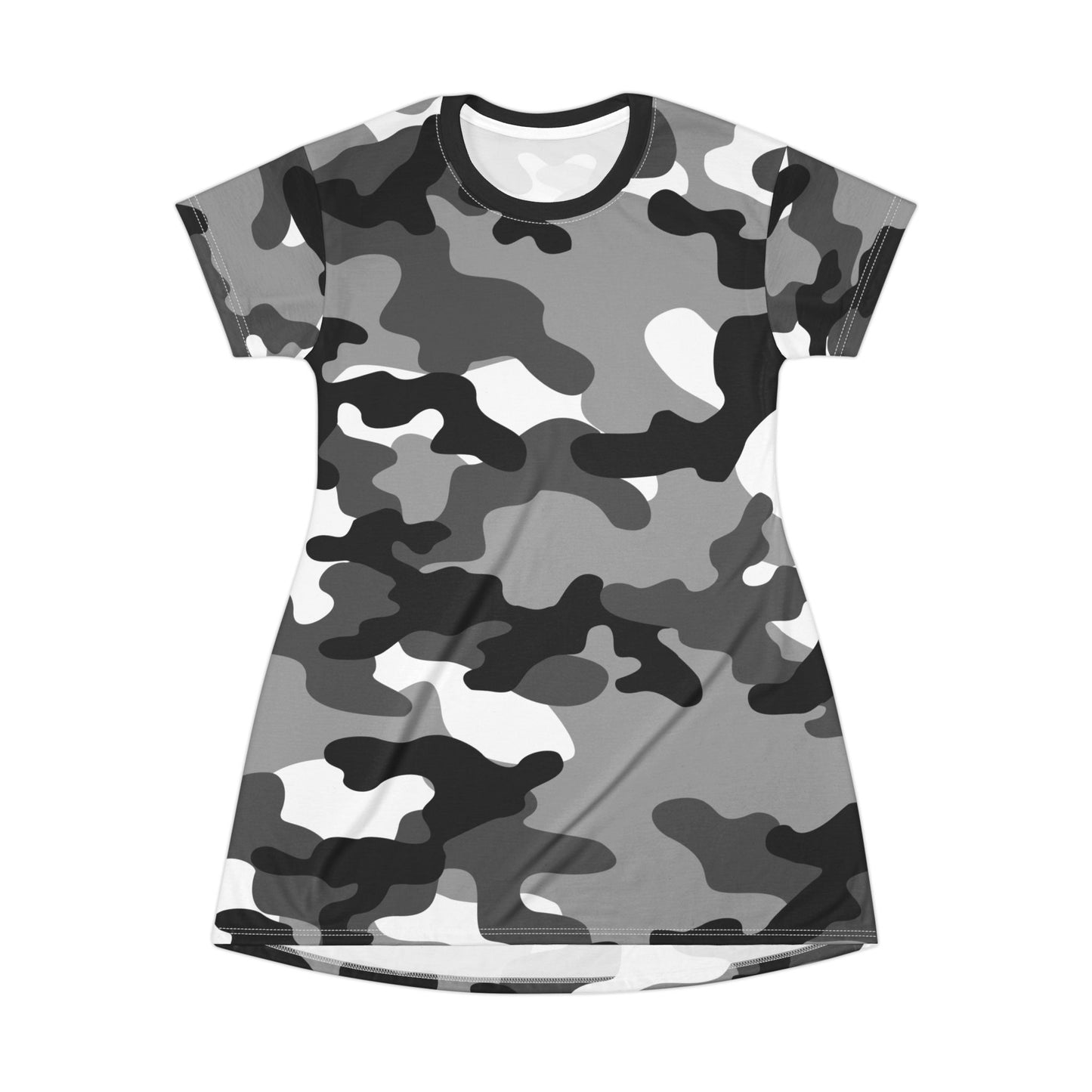 Camo T-Shirt Dress | Gray, Black, and White Camouflage