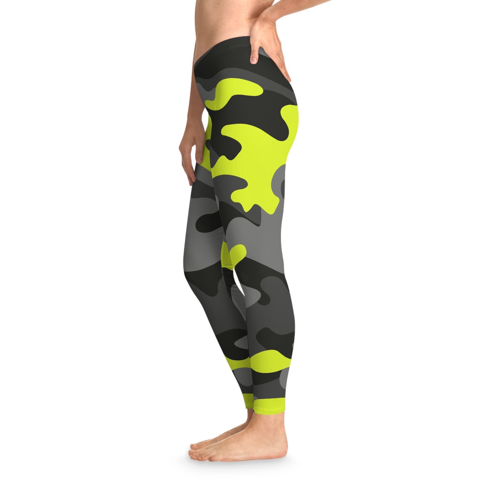 Yellow, Black, and Gray Camo Leggings For Women